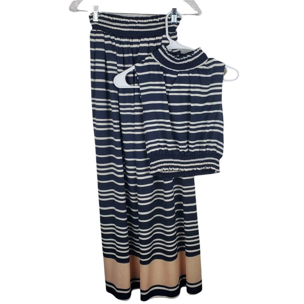 RACHEL Rachel Roy Small Two Piece Striped Matching Set Top Skirt Sunset Cropped - Picture 2 of 9